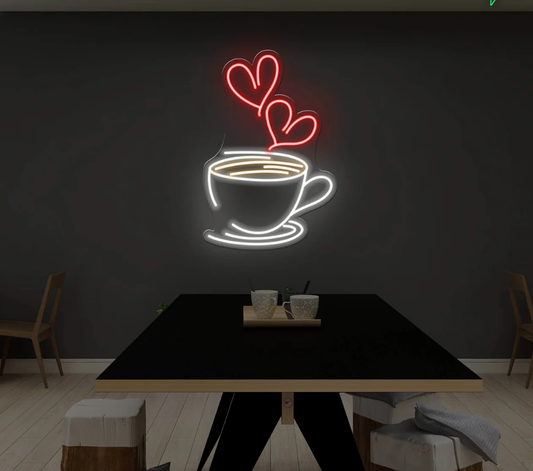 Kahve Bardağı Kalpli Neon Tabela