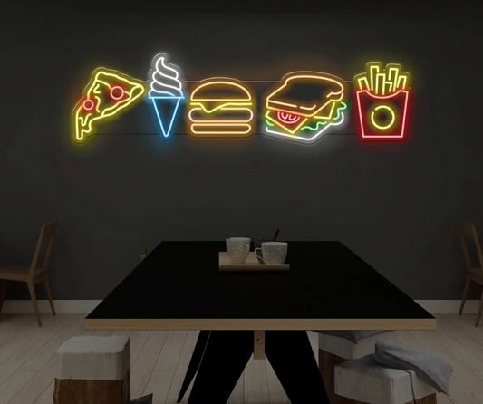 Pizza-Dondurma-Burger-Sandviç-Patates Neon Tabela