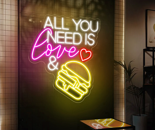 All You Need Is love Burger Neon Tabela