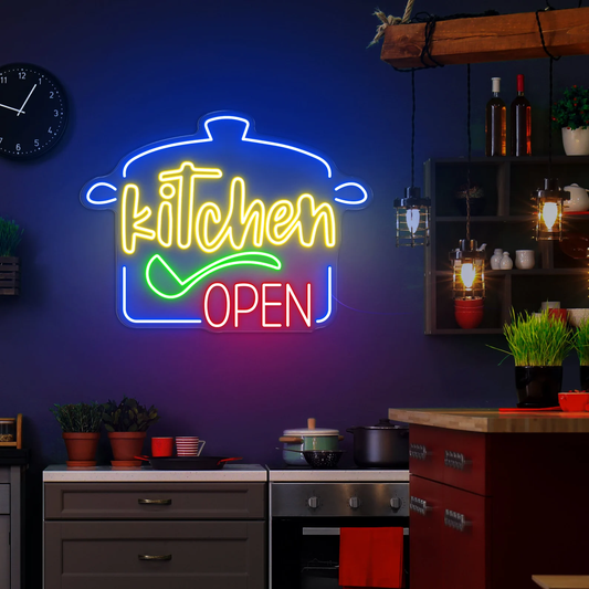 Kitchen Open Neon Yazılı Tabela