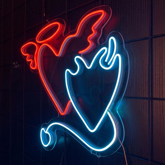 Melek Ve Şeytan Kalp Neon Tabela