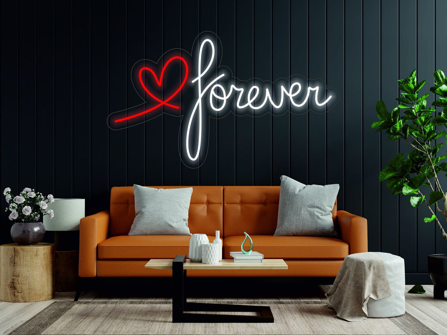 Forever Kalp Neon Yazılı Tabela