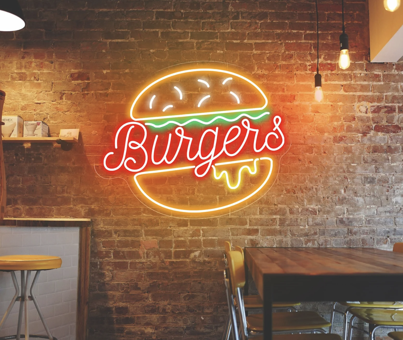 Burgers Neon Yazılı Tabela