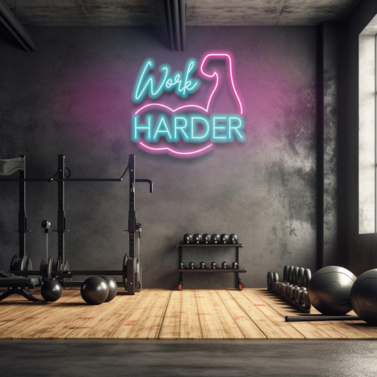 Work Harder Neon Yazılı Tabela